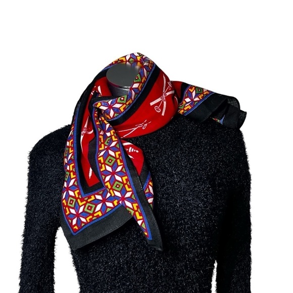 VINTAGE Glentex Multi-colored Wool Scarf White Ski Poles and Ski's - Picture 3 of 16